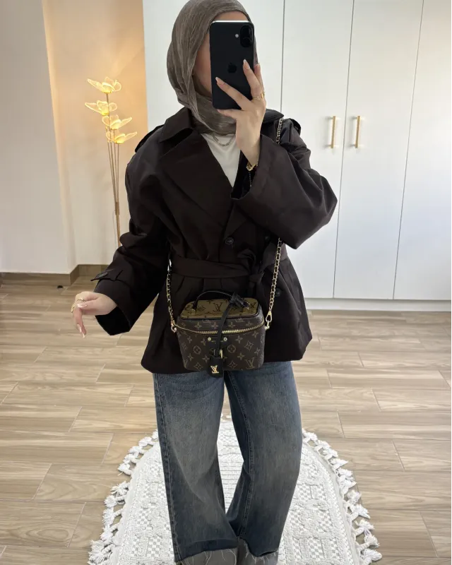 Dark Brown Belted Mid-Length Trench Coat