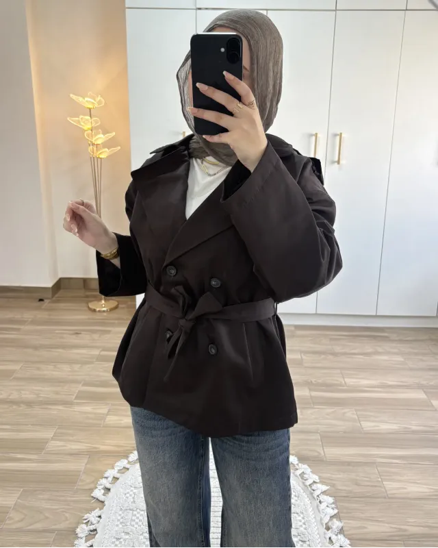 Dark Brown Belted Mid-Length Trench Coat