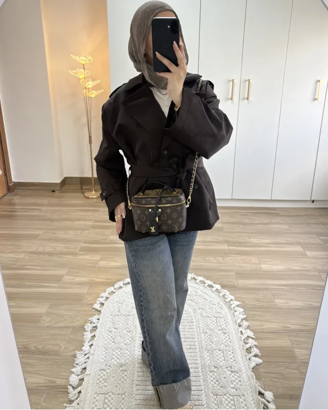 Dark Brown Belted Mid-Length Trench Coat