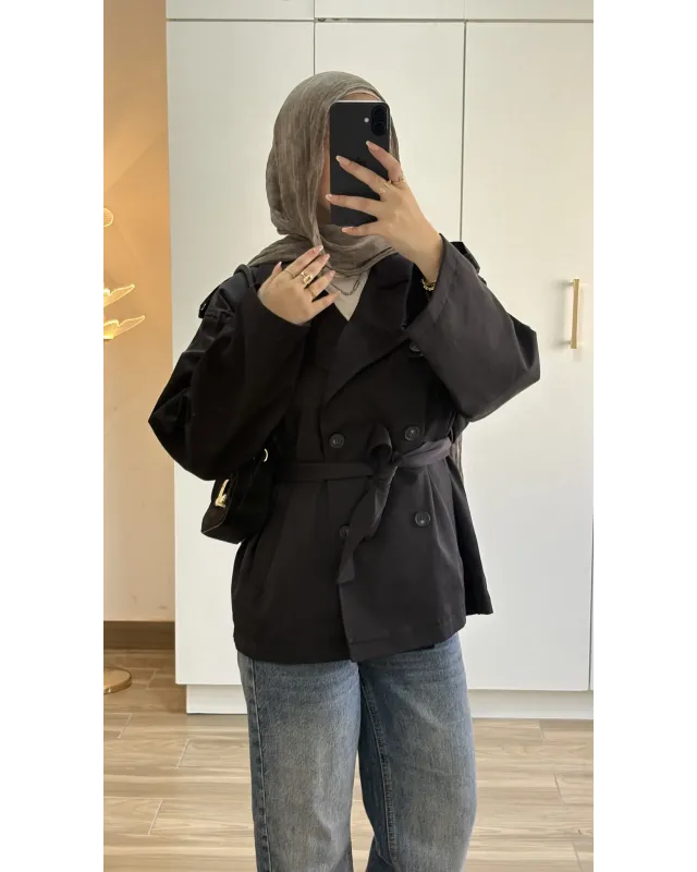 Black Belted Mid-Length Trench Coat