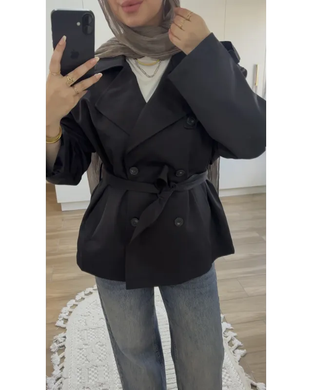 Black Belted Mid-Length Trench Coat