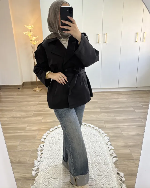 Black Belted Mid-Length Trench Coat
