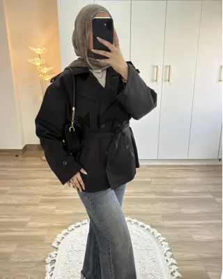 Black Belted Mid-Length Trench Coat
