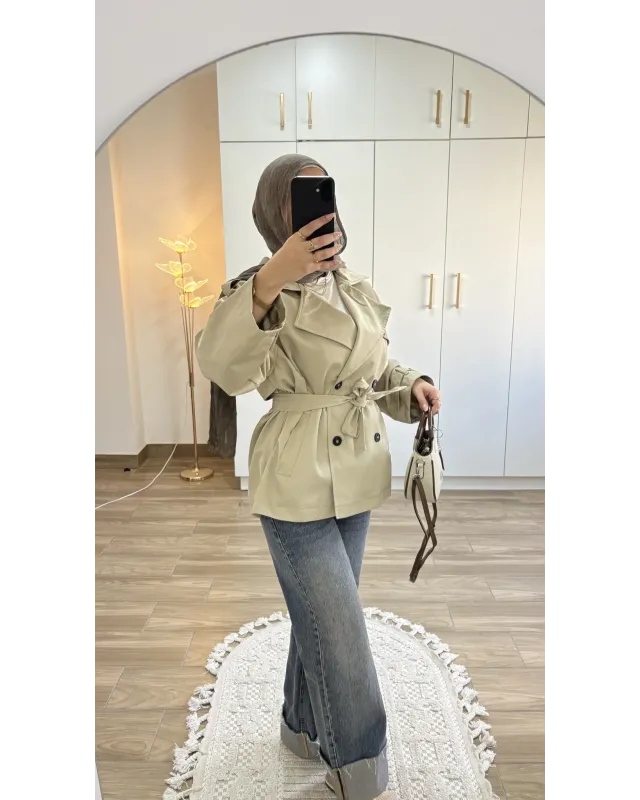 Beige Belted Mid-Length Trench Coat