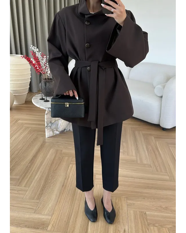 Dark Brown Long Belted Coat