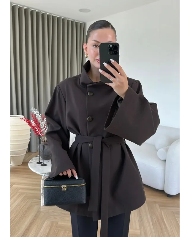 Dark Brown Long Belted Coat