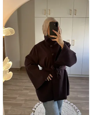 Dark Plum Long Belted Coat