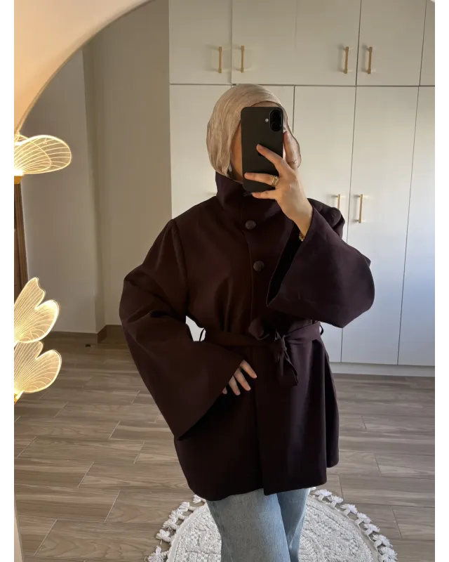 Dark Plum Long Belted Coat