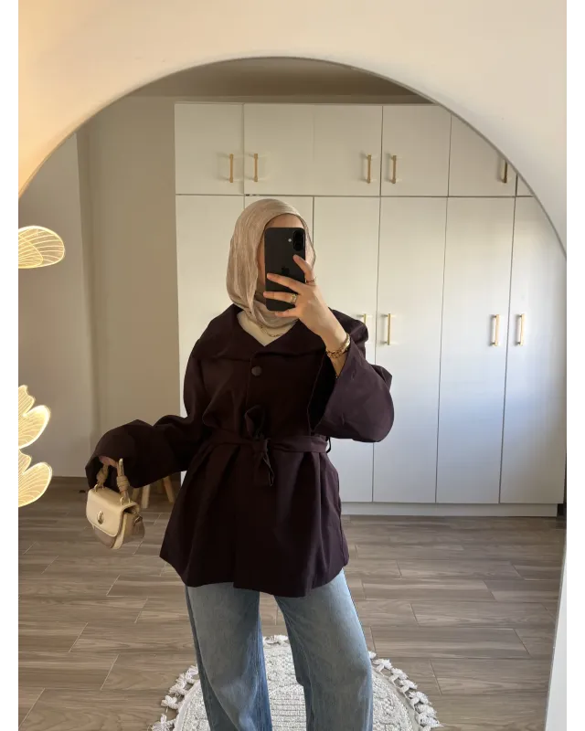 Dark Plum Long Belted Coat