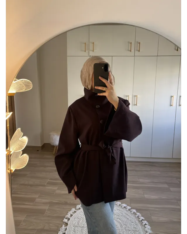 Dark Plum Long Belted Coat