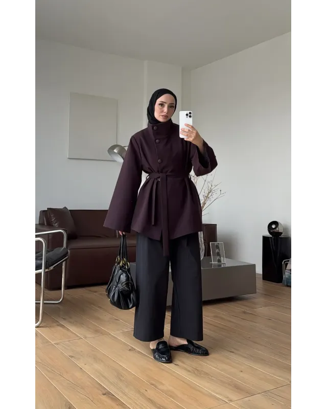 Dark Plum Long Belted Coat