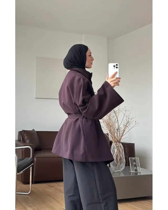 Dark Plum Long Belted Coat