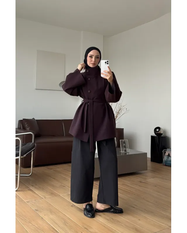 Dark Plum Long Belted Coat