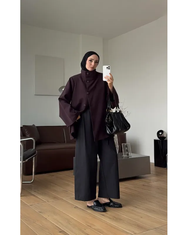 Dark Plum Long Belted Coat