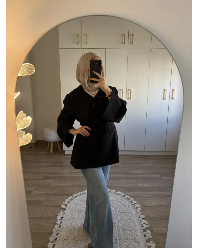 Black Long Belted Coat