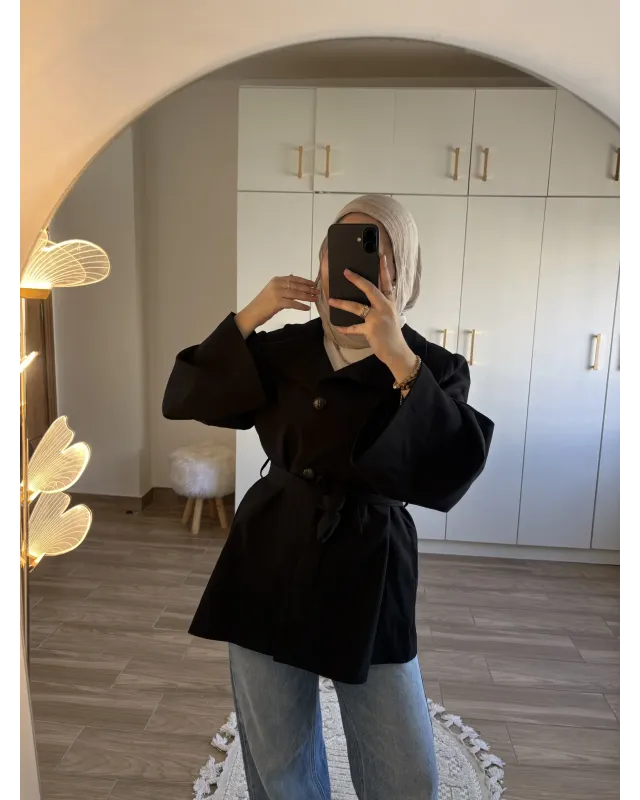 Black Long Belted Coat