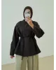 Brown High-Neck Drawstring Jacket