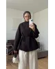 Brown High-Neck Drawstring Jacket