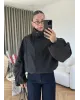 Black Hooded High-Neck Long Raincoat