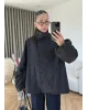 Black Hooded High-Neck Long Raincoat