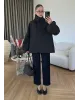 Black Hooded High-Neck Long Raincoat