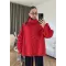Red Hooded High-Neck Long Raincoat