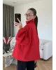 Red Hooded High-Neck Long Raincoat