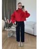 Red Hooded High-Neck Long Raincoat