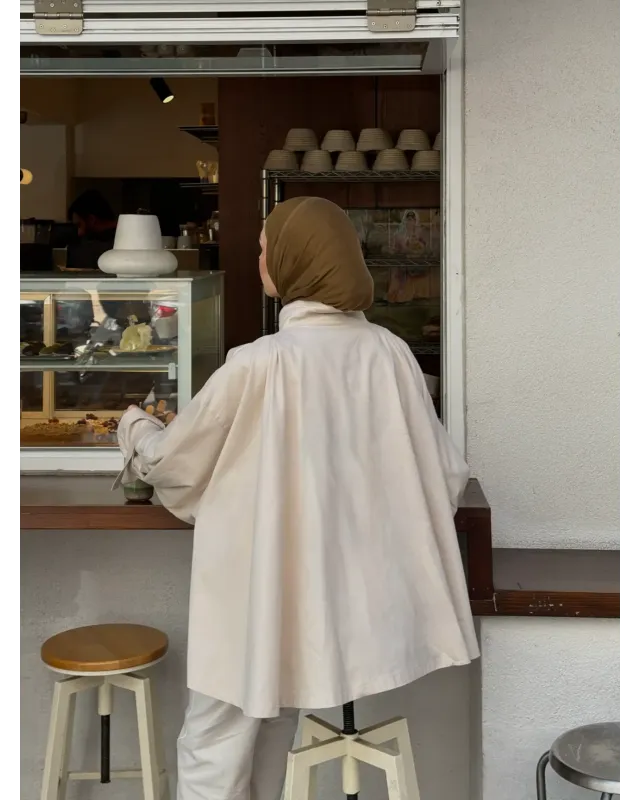 Light Beige Belted Oversized Jacket