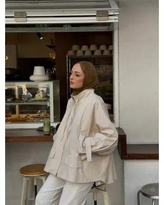 Light Beige Belted Oversized Jacket