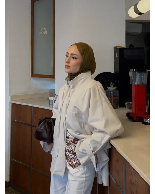 Light Beige Belted Oversized Jacket