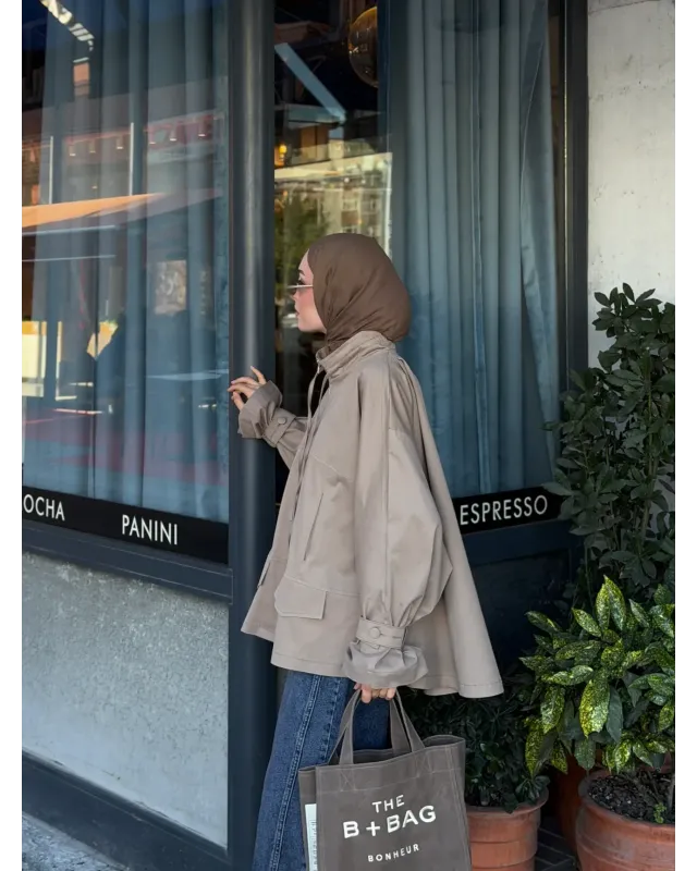 Mink Beige Belted Oversized Jacket