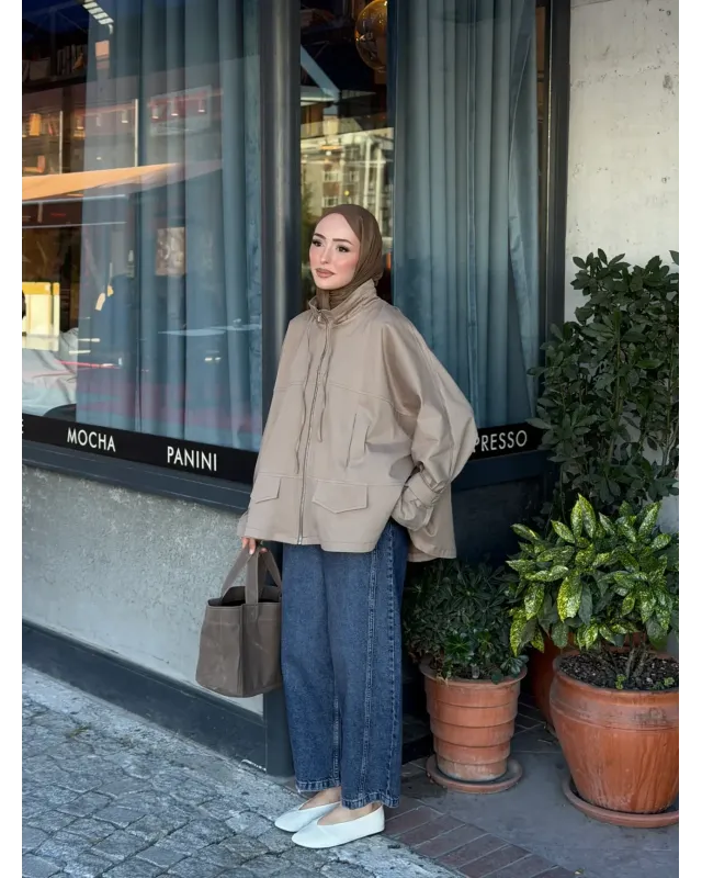 Mink Beige Belted Oversized Jacket