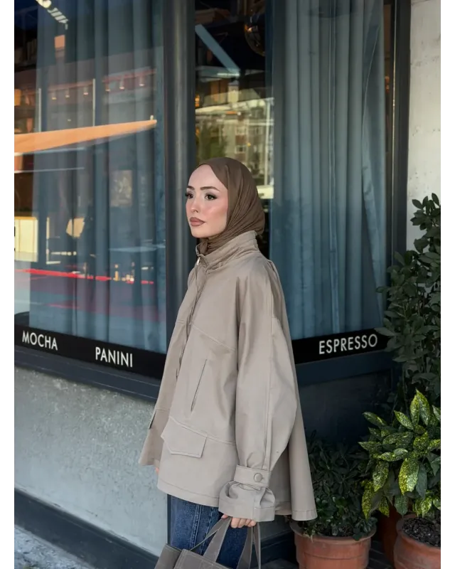 Mink Beige Belted Oversized Jacket