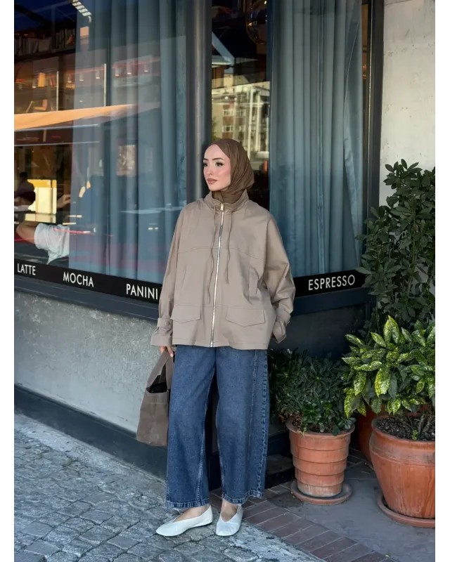 Mink Beige Belted Oversized Jacket