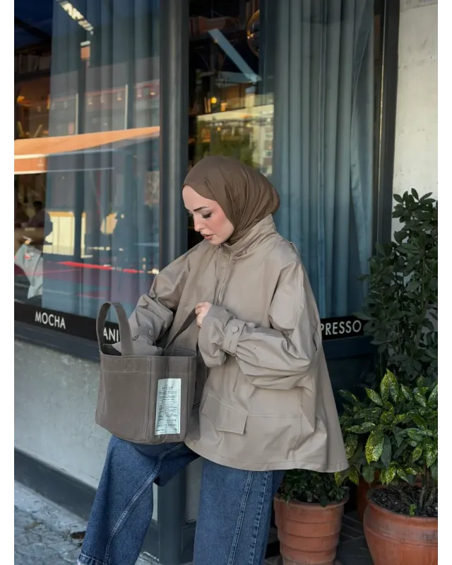 Mink Beige Belted Oversized Jacket