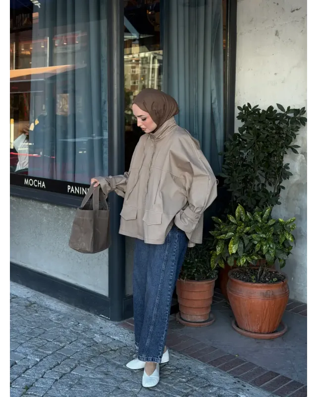 Mink Beige Belted Oversized Jacket