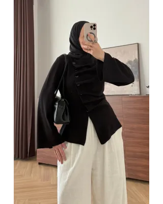 Black Waist-Fit Cardigan