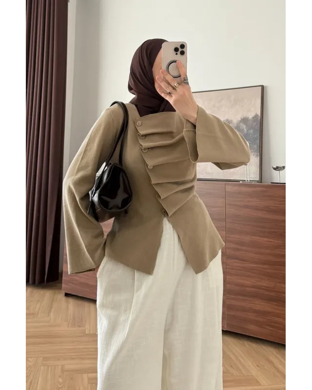 Beige Waist-Fit Cardigan