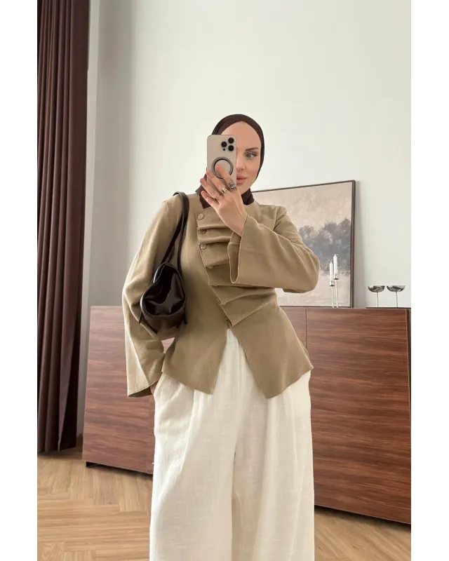 Beige Waist-Fit Cardigan