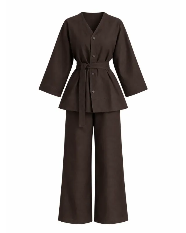 Chocolate Belted Suit Set