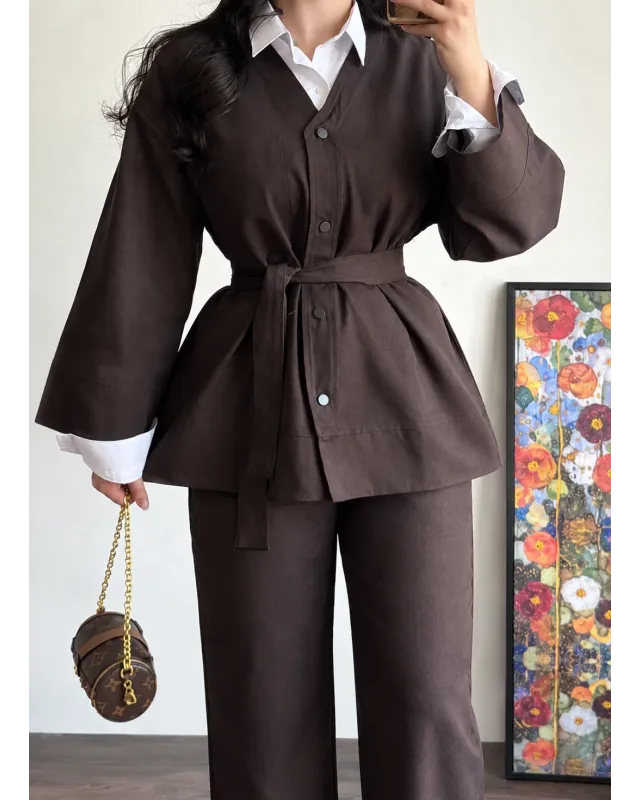 Chocolate Belted Suit Set