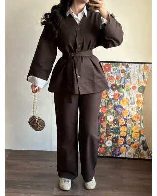 Chocolate Belted Suit Set
