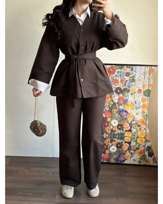 Chocolate Belted Suit Set