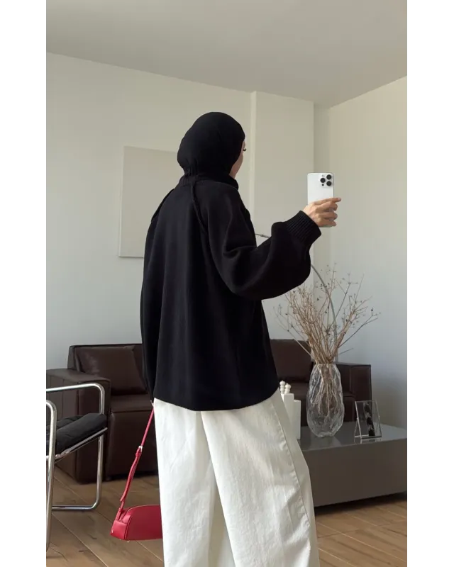 Double-Zip Knit Cardigan –Black