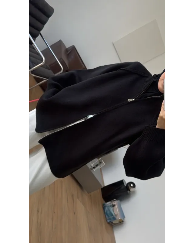 Double-Zip Knit Cardigan –Black