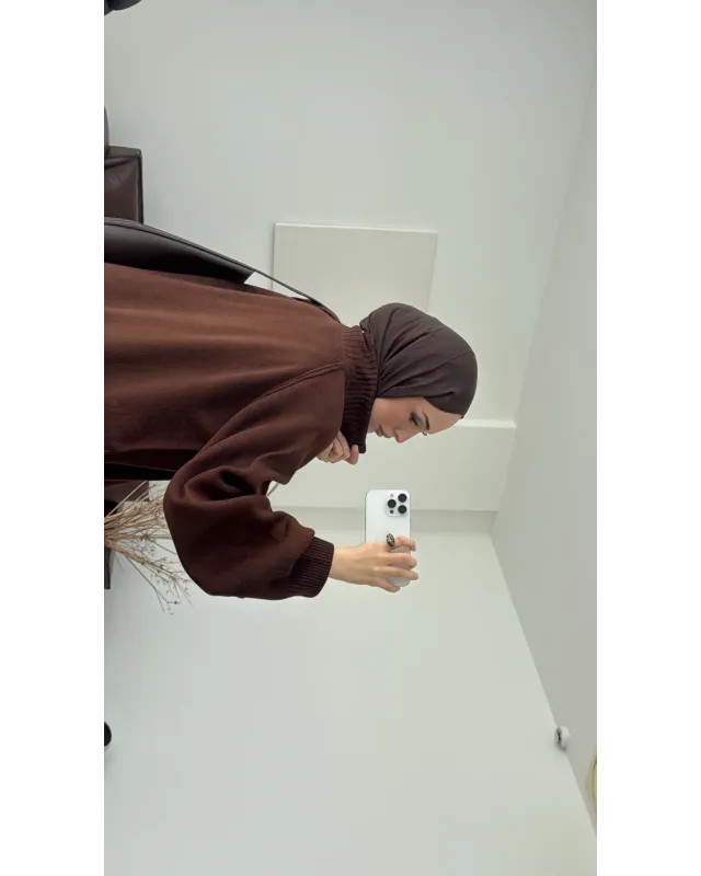 Double-Zip Knit Cardigan –Brown