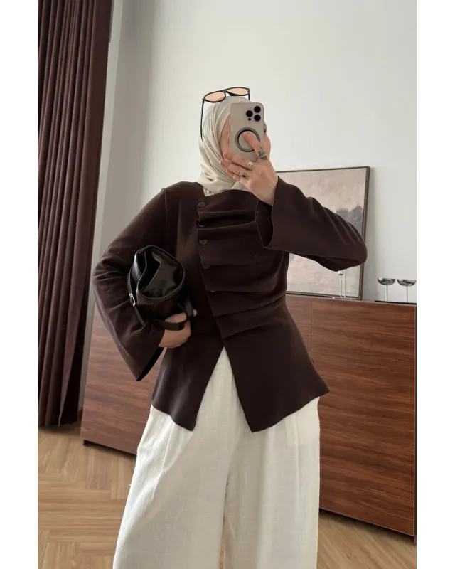 Brown Waist-Fit Cardigan