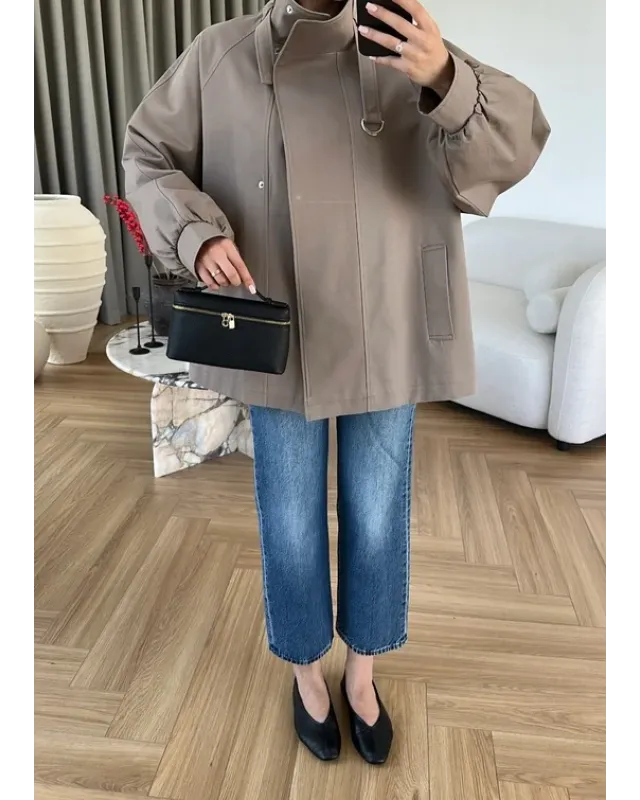 Belted High-Neck Mocha Jacket