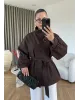 Belted High-Neck Brown Jacket